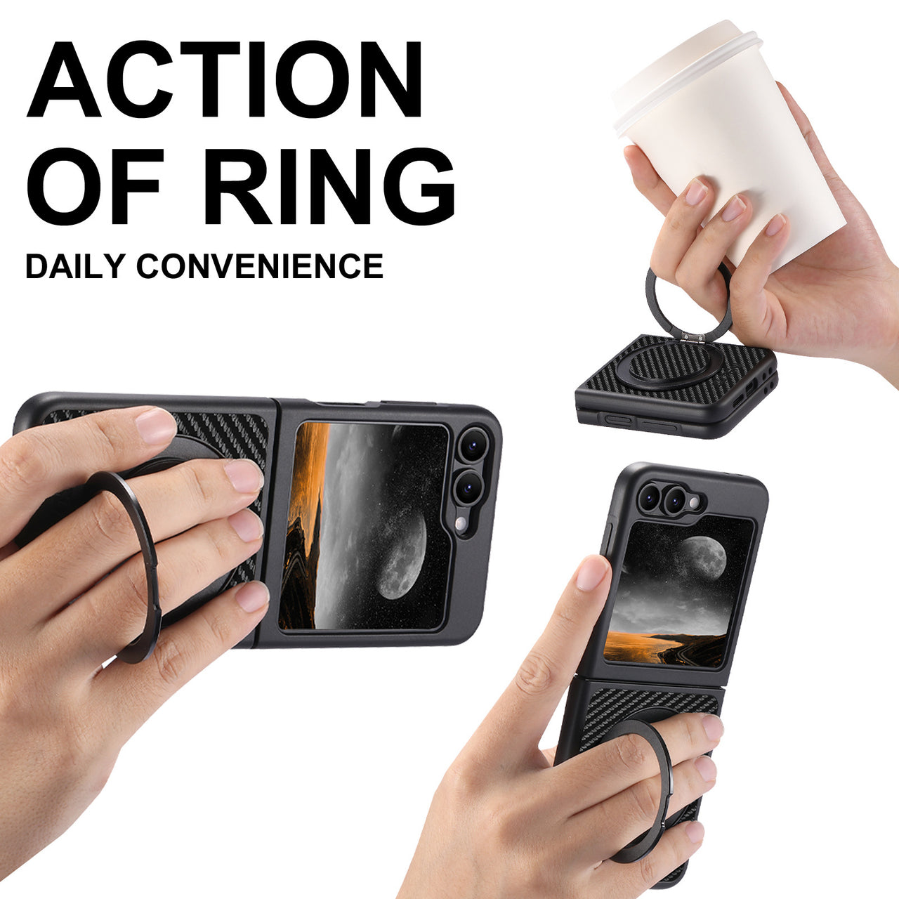 Mobile Phone Case Magnet Wireless Charging 360° Rotating Stand Faux Leather Ring Buckle For Samsung Galaxy Z Flip 7 6 5