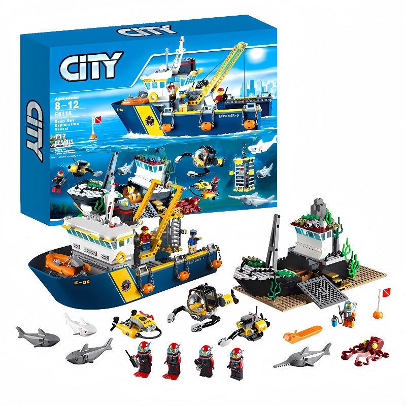 774pcs City Deep Sea Exploration Vessel Submarine Scuba Scooter Shipwreck Shark Building Block Toys Compatible With Model prese