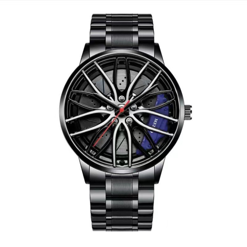 Fashion Men Sports Watches 3d Car Wheel Stainless Steel Band Wrist Watch Men's Quartz Watch