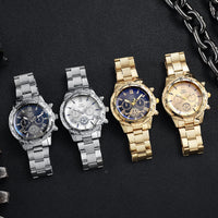 Thumbnail for Men's Casual Alloy Watch Blue Light Glass Fake Three Eyes Quartz Wristwatch