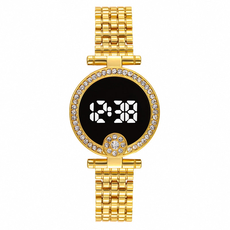LED Watch Unisex Electronic Wristwatch Diamond Embedded Quartz Wristwatch
