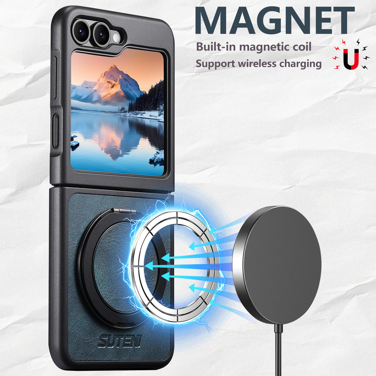 Magnet Wireless Charging Phone Case Oil Wax Faux Leather 360° Rotating Stand Buckle For Samsung Galaxy Z Flip 7 6 5