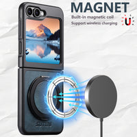 Thumbnail for Magnet Wireless Charging Phone Case Oil Wax Faux Leather 360° Rotating Stand Buckle For Samsung Galaxy Z Flip 7 6 5