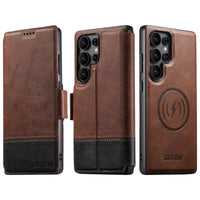 Thumbnail for Faux Leather Wireless Charging Card Holder Stand Wallet Magnetic Flip Cover Phone Case For Samsung Galaxy S25 Ultra