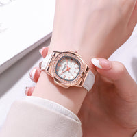Thumbnail for Women's Simple Diamond Ring Lady Quartz Watch Light Luxury Leather Strap Girl College Student Fashion Wristwatch