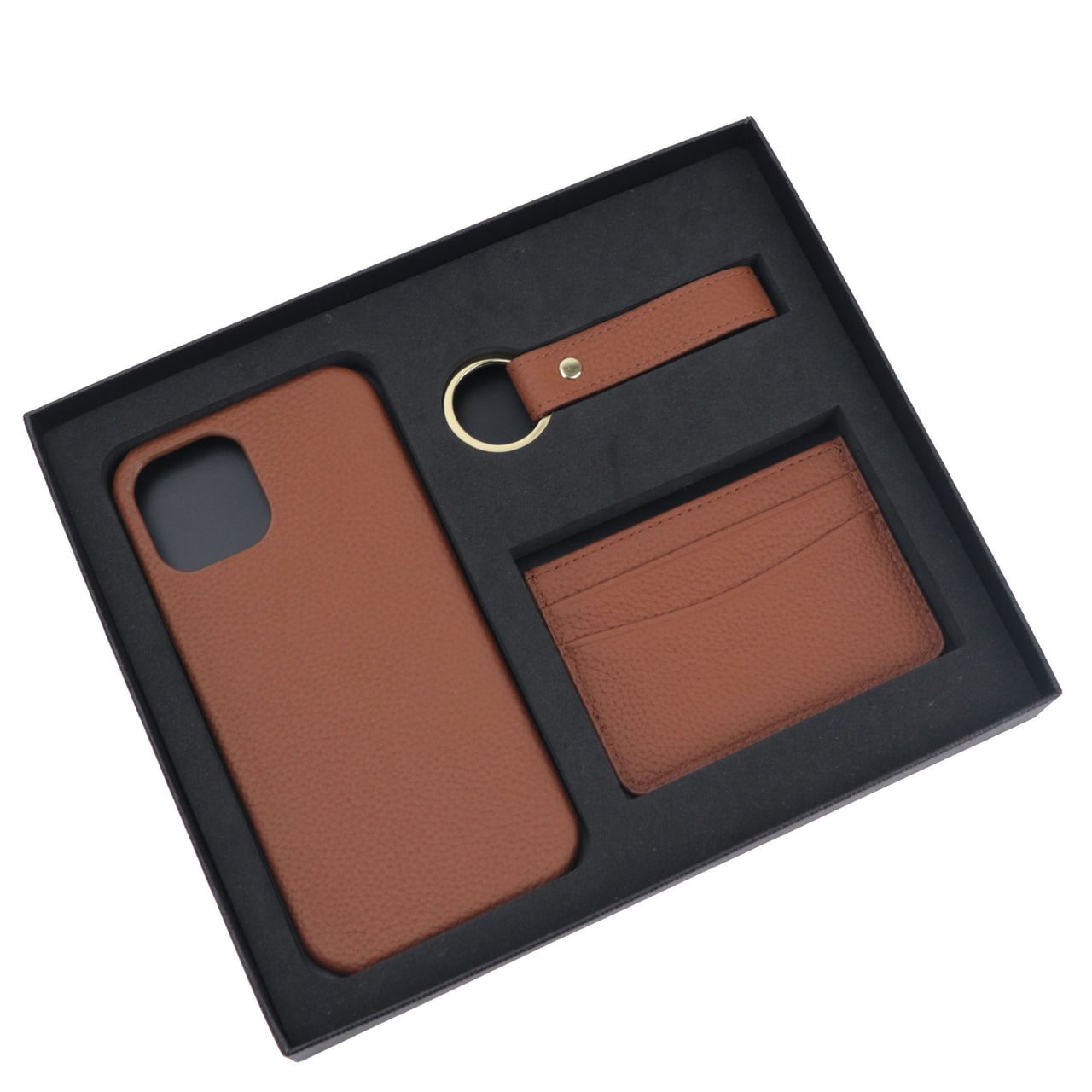 Pebble Leather Phone Case For iPhone Keychain Card Holder Business Gift Set