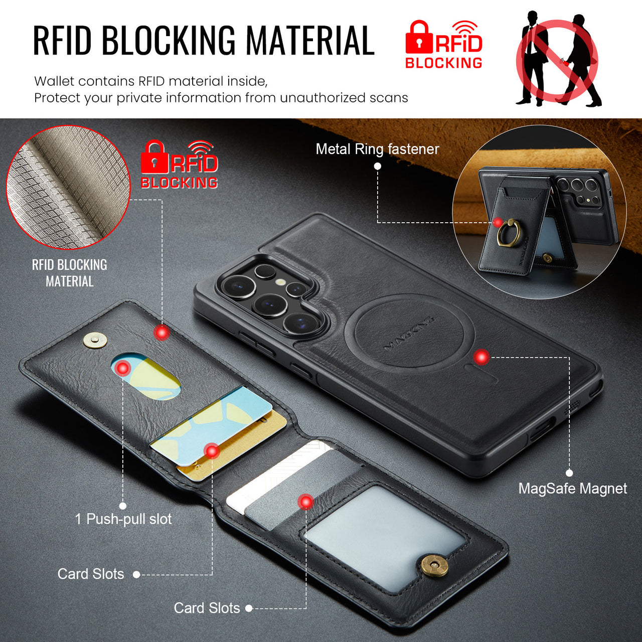 2 in 1 Detachable Magnetic Leather Case for Samsung S25Ultra with Card Holder