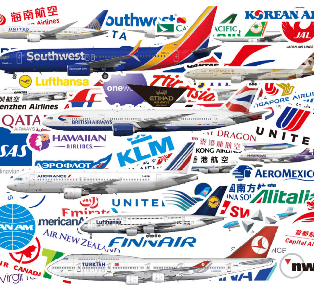 69 Pieces Airline Logo Airplane Stickers (Mixed)