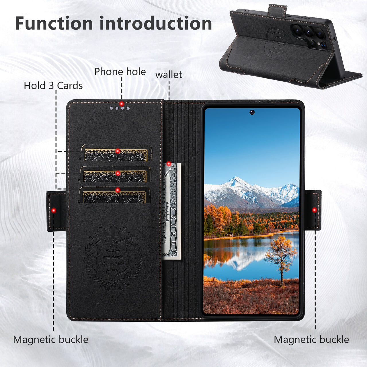 Faux Leather Flip Case with Card Holder, Stand and Magnetic Button for Samsung Galaxy S25 Ultra