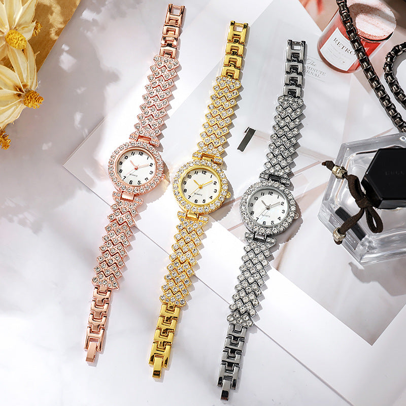 Luxury Fashion Women Watch Set Silver Strap Ladies Quartz Wristwatch Alloy Bracelet