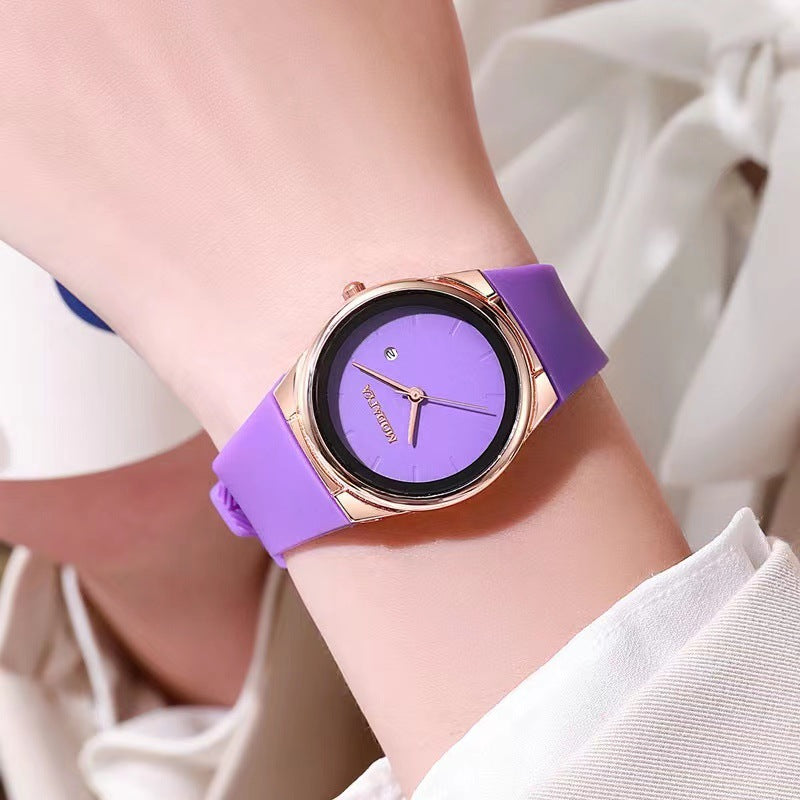 Pure Color Silicone Strap Calendar  Quality Women's Watch