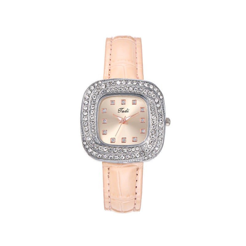 Fashionable Minimalist Ladies' Square Quartz Watch Full Sky Star Leather Strap Black Business Style Women's Wristwatch