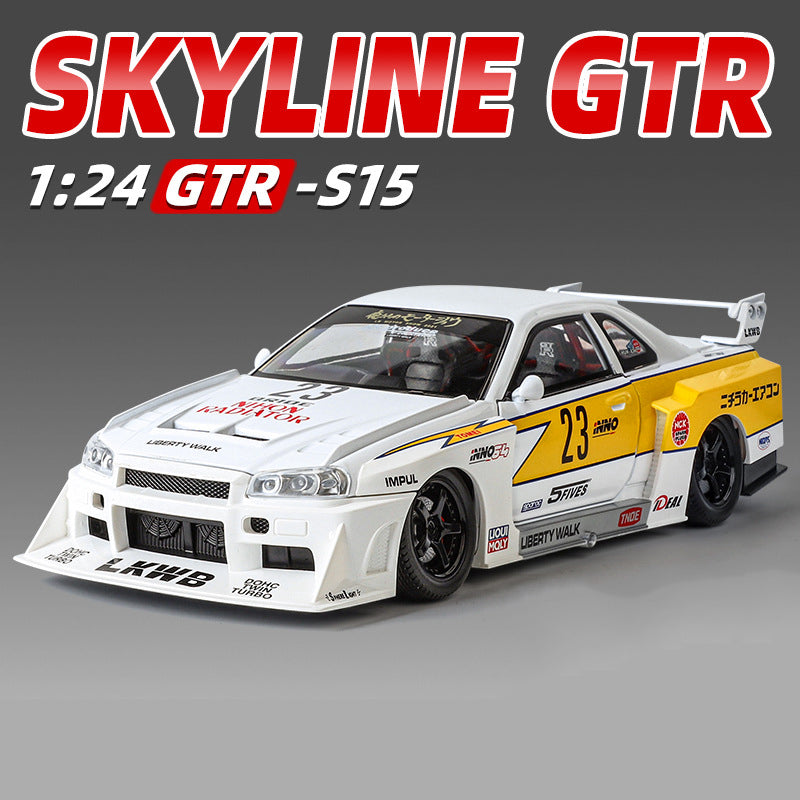 1:24 Scale GTR R34 Wide Body Alloy Model Decorate Sports Car With LED Lights Engine Sound Effects Diecast