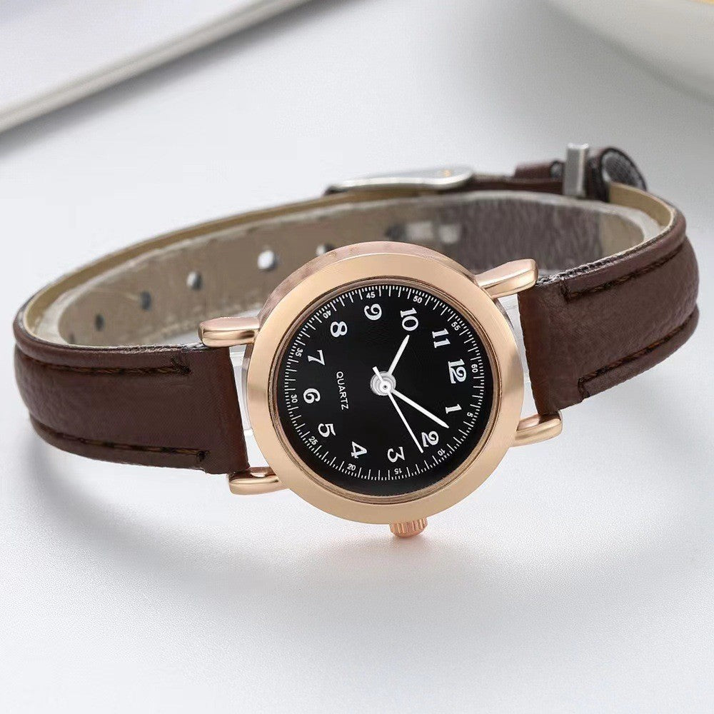 Small Strap Dial Watch Women Exquisite Retro Leather Quartz Wirstwatch