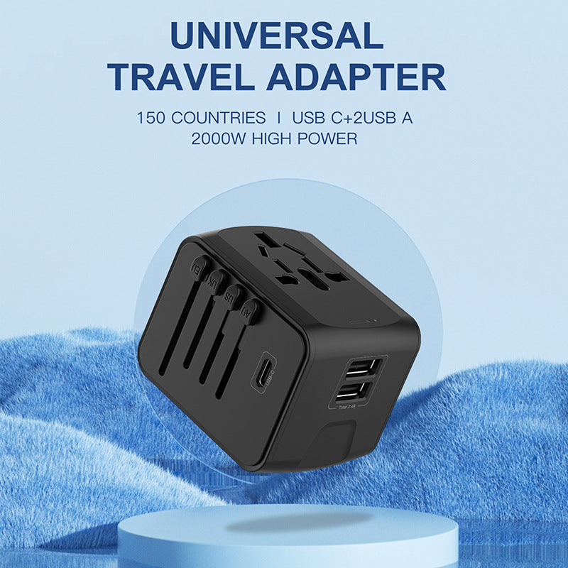 International travel adapter with 2 USB and Type C power adapters for fast charging EU/UK/US/Australia travel plugs