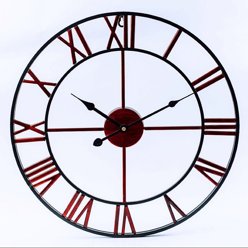 Modern 3D Retro Black Iron Hollow Wall Roman Numerals Clock
