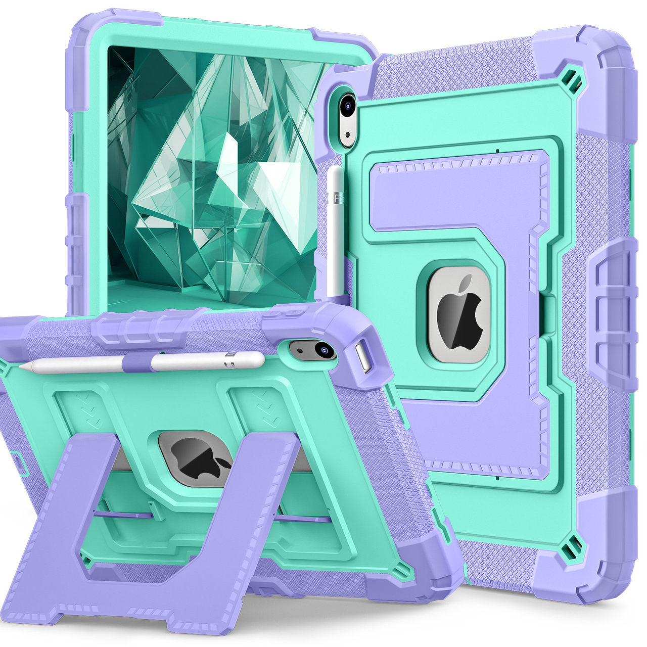 Shockproof iPad Tablet Cover with Pen Tray, Rotation Handle Stand, Non-toxic Soft Silicon & Rugged Safety