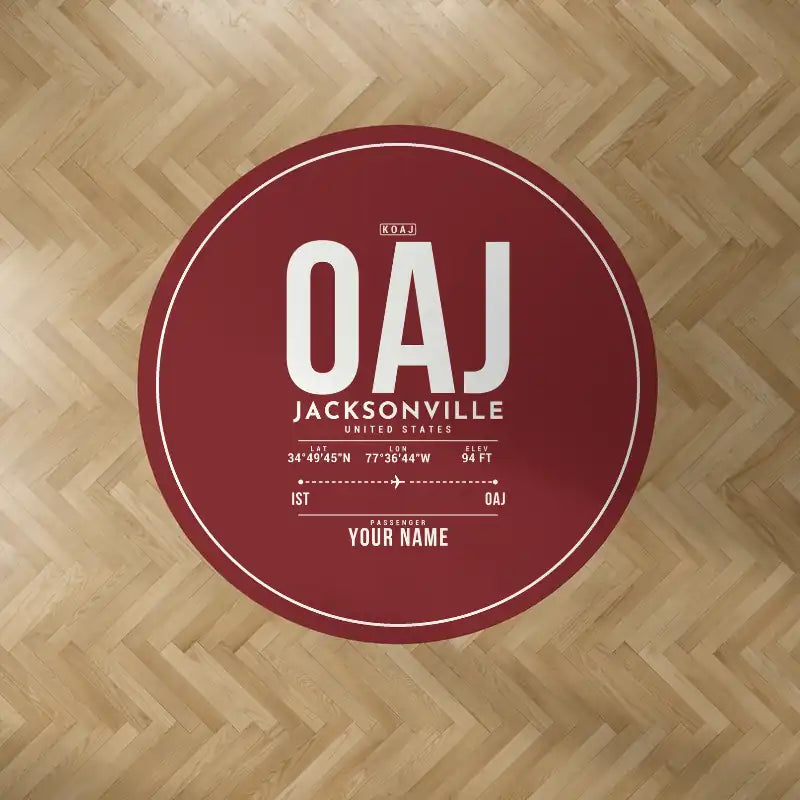 Albert J. Ellis Airport (OAJ) Carpets - Carpet Round - ID Tag + Name - Dark Red