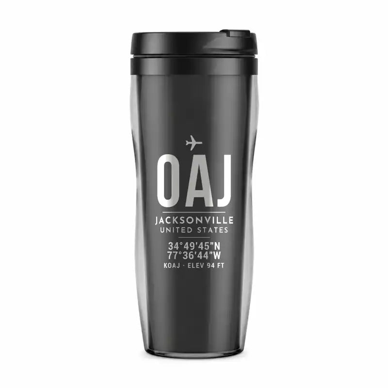 Albert J. Ellis Airport (OAJ) Travel Mugs - ID Tag - Plastic (No Holder) - Gray