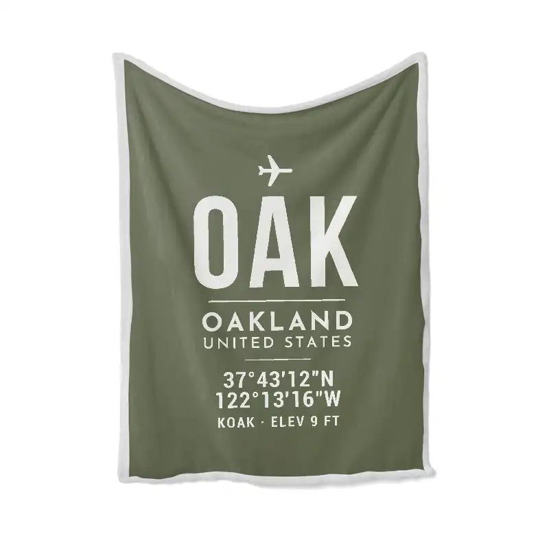 Oakland San Francisco Bay Airport (OAK) Bedding Sets & Blankets - Blanket - ID Tag - Green Army