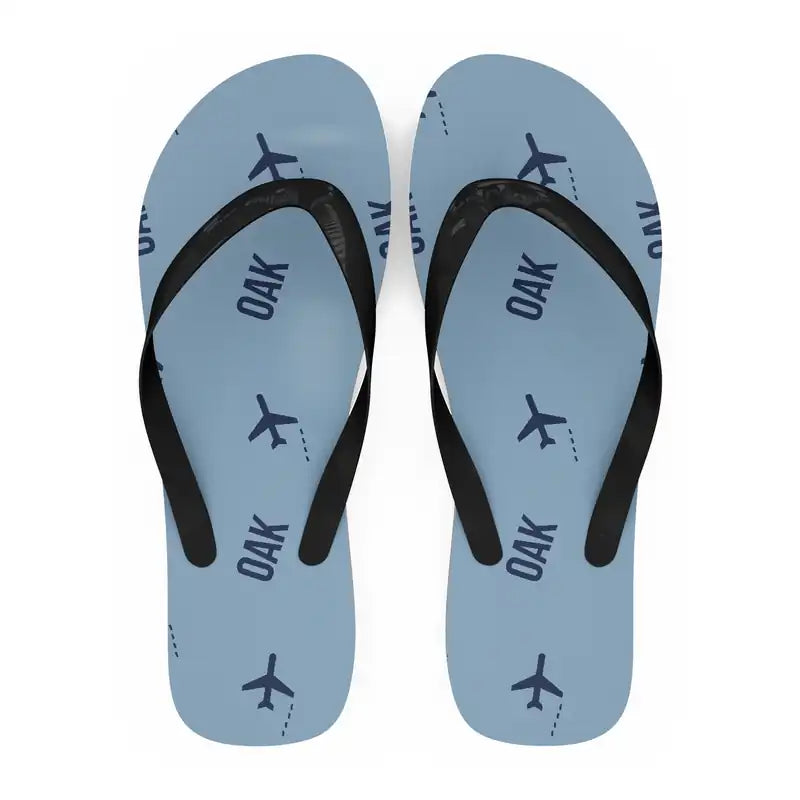 Oakland San Francisco Bay Airport (OAK) Slippers & Flip Flops - Slippers - Flip Flops - Pattern - Light Blue