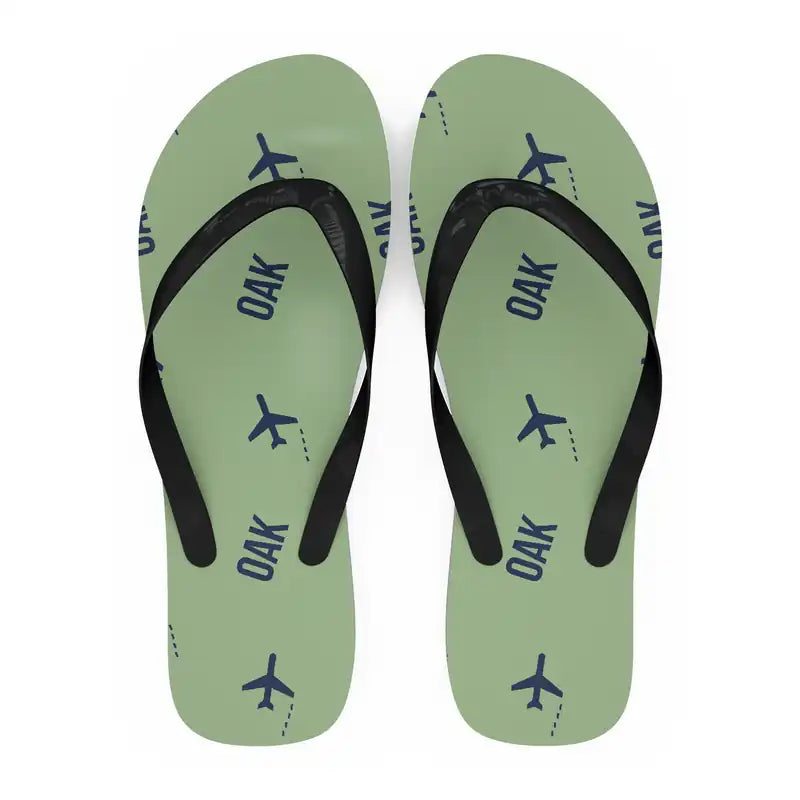 Oakland San Francisco Bay Airport (OAK) Slippers & Flip Flops - Slippers - Flip Flops - Pattern - Light Green