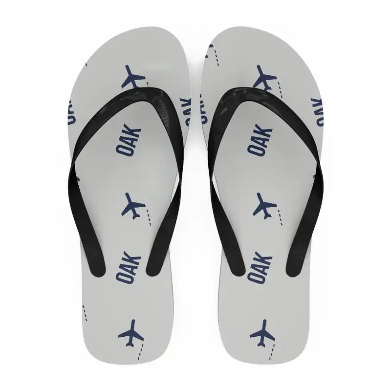 Oakland San Francisco Bay Airport (OAK) Slippers & Flip Flops - Slippers - Flip Flops - Pattern - White