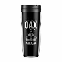 Thumbnail for Oaxaca International Airport (OAX) Travel Mugs - Boarding Pass + Name - Plastic (No Holder) - Black