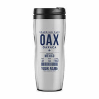 Thumbnail for Oaxaca International Airport (OAX) Travel Mugs - Boarding Pass + Name - Plastic (No Holder) - Light Gray