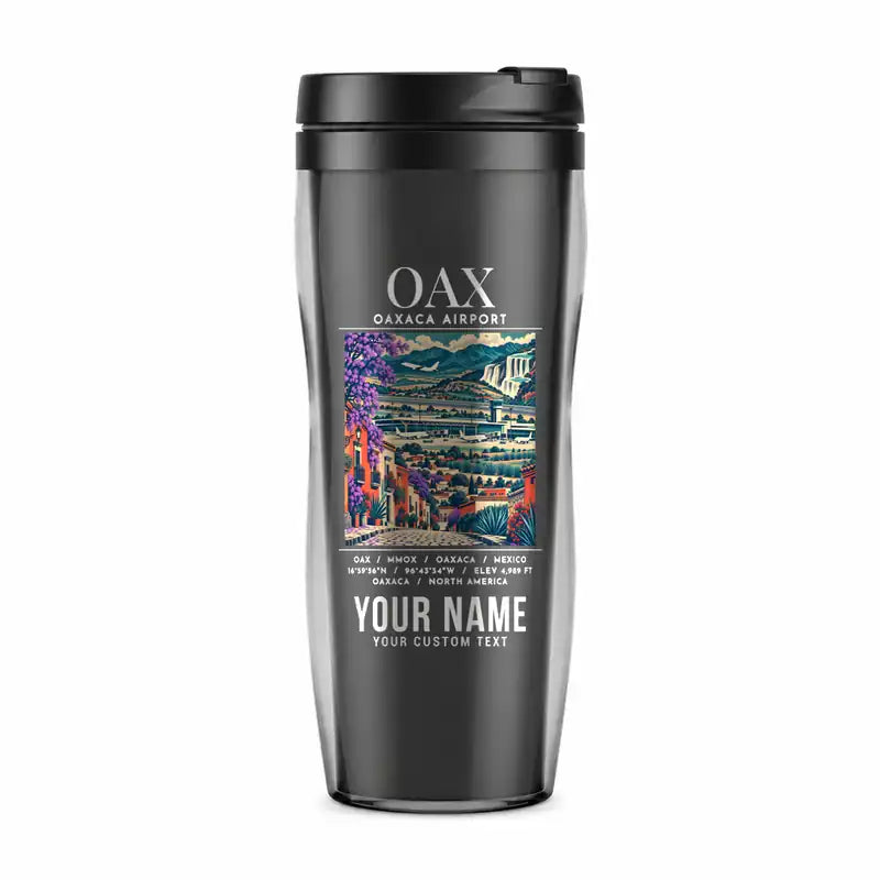 Oaxaca International Airport (OAX) Travel Mugs - Poster + Name - Plastic (No Holder) - Gray