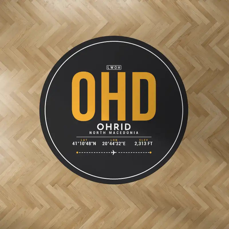 Ohrid St. Paul the Apostle Airport (OHD) Carpets - Carpet Round - ID Tag - Black