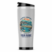 Thumbnail for Ohrid St. Paul the Apostle Airport (OHD) Travel Mugs - Badge + Name - Stainless Steel (No Holder) - Light Gray