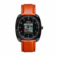 Thumbnail for Oshima Airport (OIM) Aviator Watches - Poster - Luxury Cushion - Black & Light Brown Strap