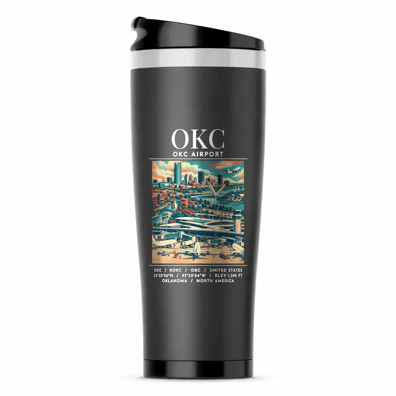 Will Rogers International Airport (OKC) Travel Mugs - Poster - Stainless Steel (No Holder) - Gray