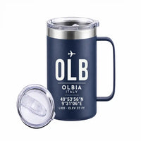 Thumbnail for Olbia Costa Smeralda Airport (OLB) Stainless Steel Mugs - ID Tag - Stainless Steel Mug - 24 oz / 700ML - Navy Blue