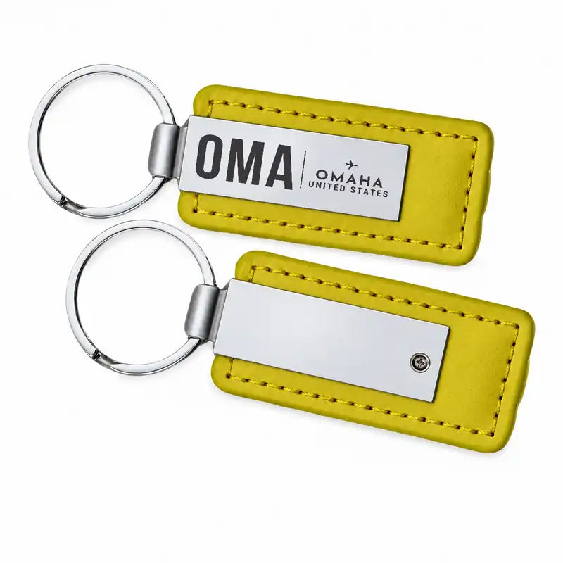 Omaha Eppley Airfield (OMA) Leather Key Chains - Leather Key Chain - Faux Leather - Original Design - Yellow