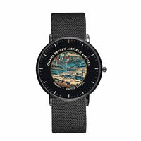 Thumbnail for Omaha Eppley Airfield (OMA) Aviator Watches - Badge - Slim Mesh - Black & Stainless Steel Strap
