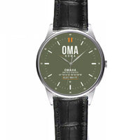 Thumbnail for Omaha Eppley Airfield (OMA) Aviator Watches - Classic - Green Army - Leather Strap - Striped Black Leather Strap