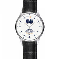 Thumbnail for Omaha Eppley Airfield (OMA) Aviator Watches - Classic - White - Leather Strap - Striped Black Leather Strap