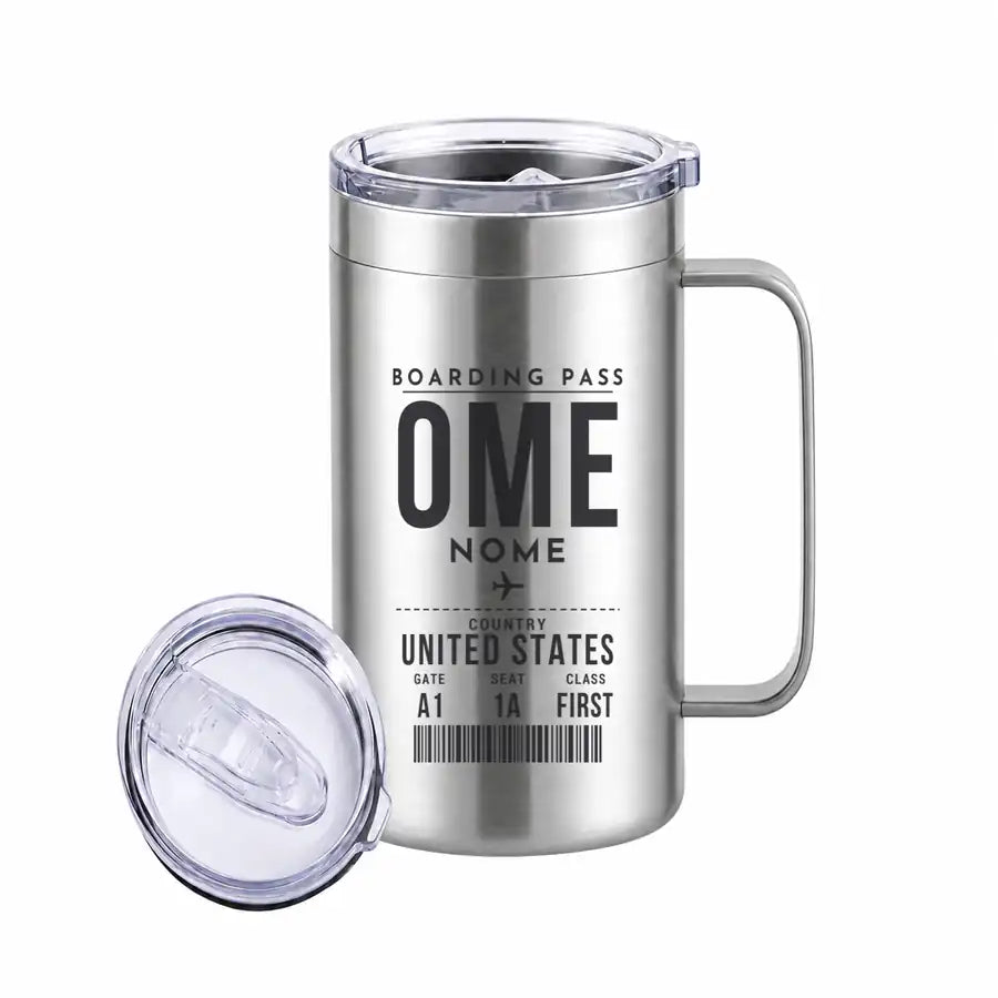 Nome Airport (OME) Stainless Steel Mugs - Boarding Pass - Stainless Steel Mug - 24 oz / 700ML - Silver