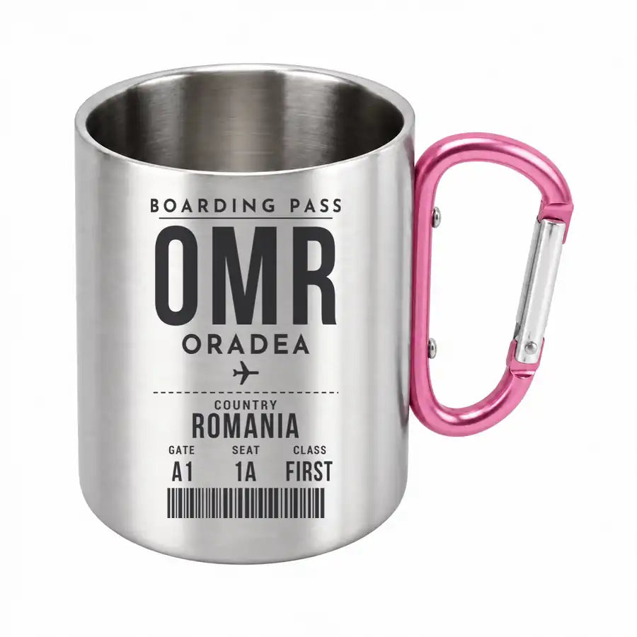 Oradea International Airport (OMR) Stainless Steel Mugs - Boarding Pass - Outdoors Mug - Pink