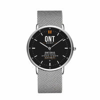 Thumbnail for Ontario International Airport (ONT) Aviator Watches - Classic - Black - Slim Mesh - Silver & Silver Stainless Steel Strap