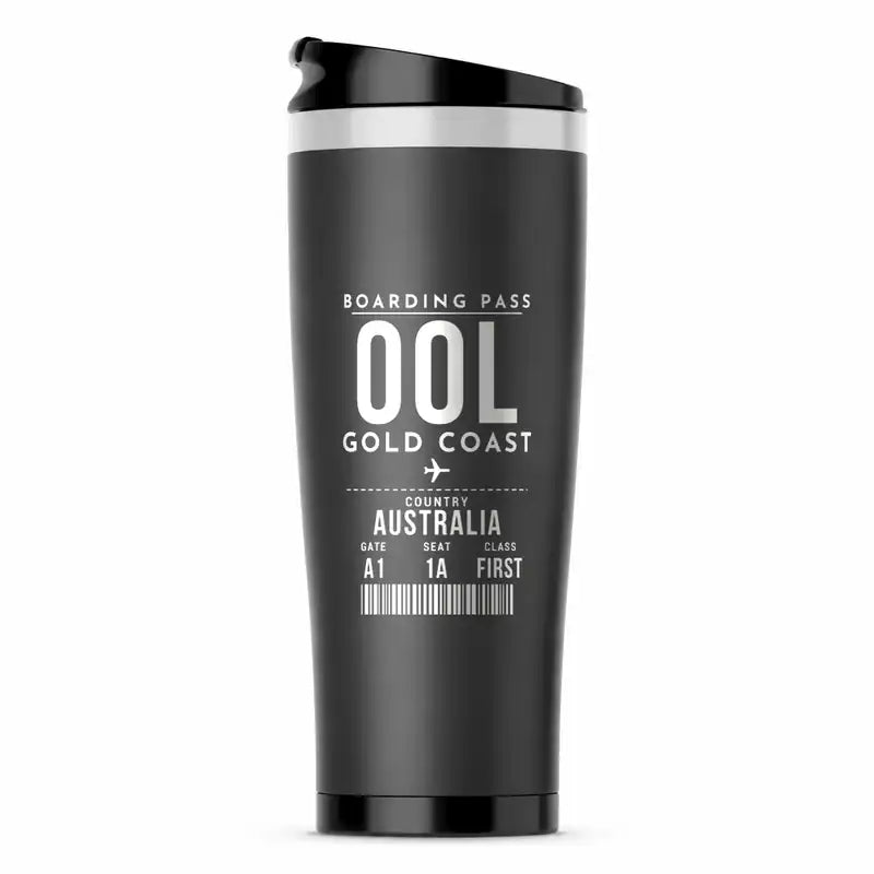 Gold Coast Airport (OOL) Travel Mugs - Boarding Pass - Stainless Steel (No Holder) - Gray