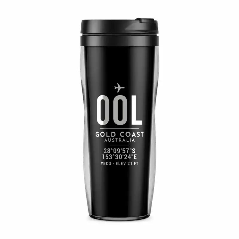 Gold Coast Airport (OOL) Travel Mugs - ID Tag - Plastic (No Holder) - Black