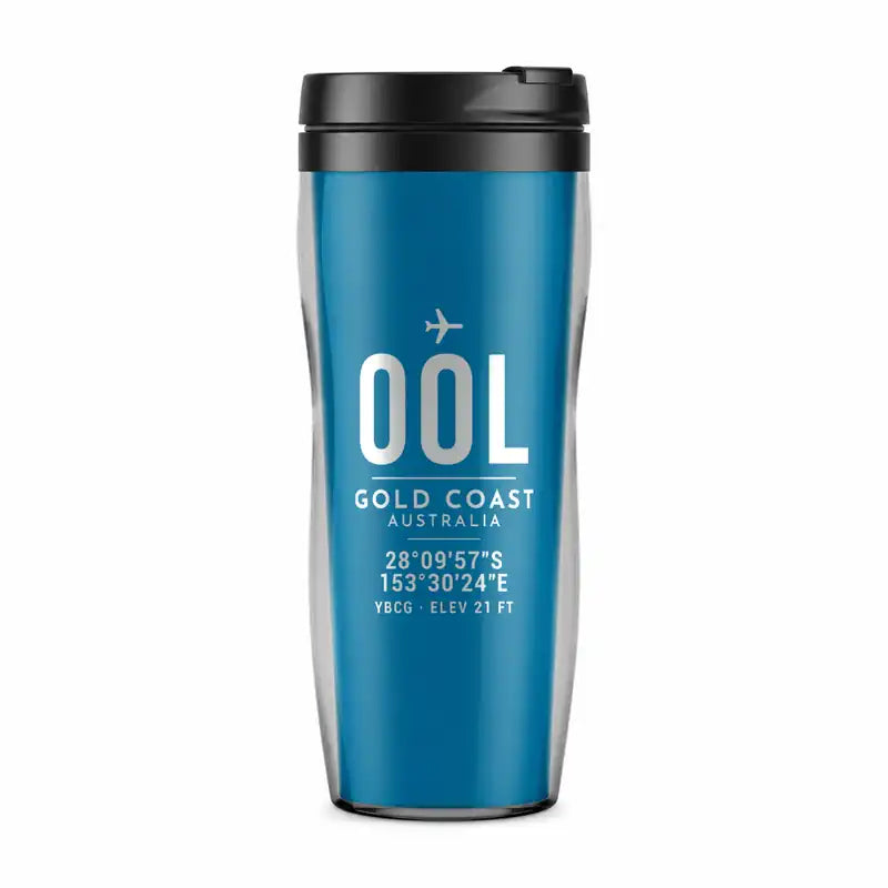 Gold Coast Airport (OOL) Travel Mugs - ID Tag - Plastic (No Holder) - Light Blue