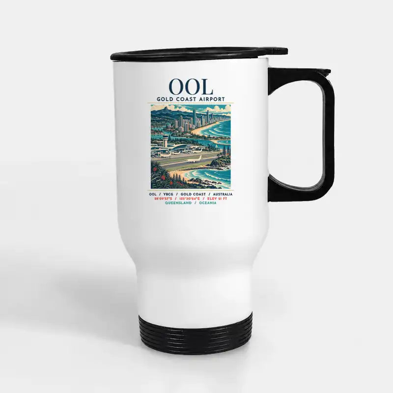 Gold Coast Airport (OOL) Travel Mugs - Poster - Stainless Steel with Holder - White