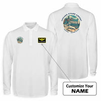 Thumbnail for Chicago O'Hare International Airport (ORD) Premium Polo T-Shirts - Badge + Name - Long Sleeve - White