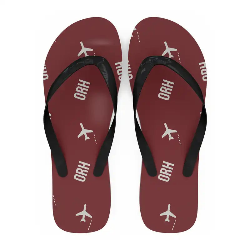 Worcester Regional Airport (ORH) Slippers & Flip Flops - Slippers - Flip Flops - Pattern - Dark Red