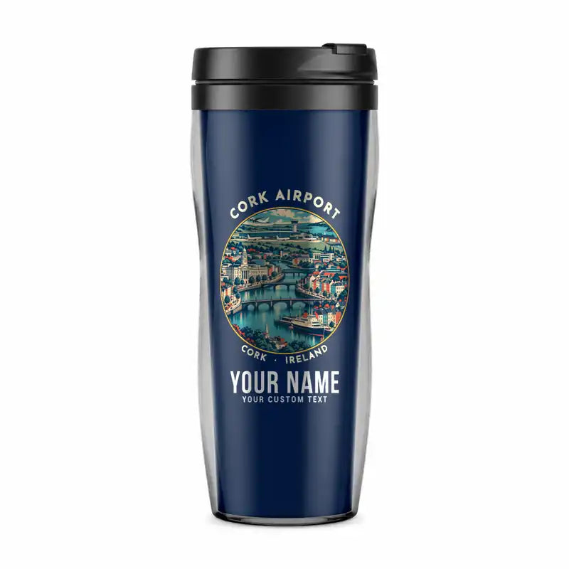Cork Airport (ORK) Travel Mugs - Badge + Name - Plastic (No Holder) - Dark Blue