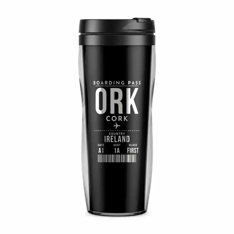 Cork Airport (ORK) Travel Mugs - Boarding Pass - Plastic (No Holder) - Black